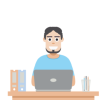 man using laptop for work from home wear t-shirt png