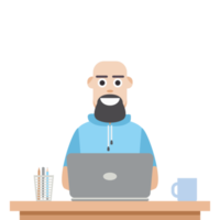 man using laptop for work from home wear short hoodie png