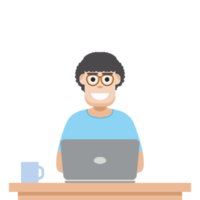 man using laptop for work from home wear t-shirt png