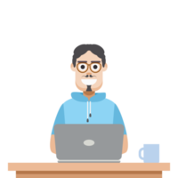 man using laptop for work from home wear short hoodie png