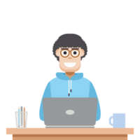 man using laptop for work from home wear hoodie png