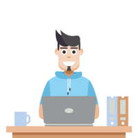 man using laptop for work from home wear short hoodie png