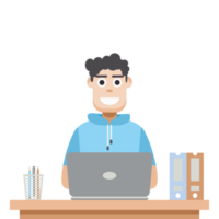 man using laptop for work from home wear short hoodie png