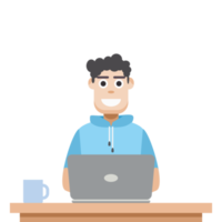 man using laptop for work from home wear short hoodie png