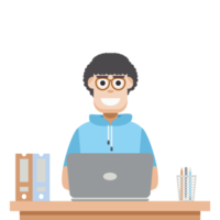 man using laptop for work from home wear short hoodie png