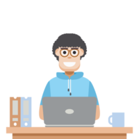 man using laptop for work from home wear short hoodie png