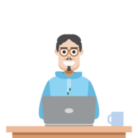 man using laptop for work from home wear hoodie png