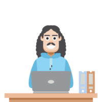 man using laptop for work from home wear hoodie png