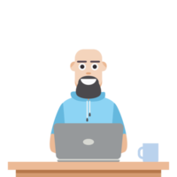 man using laptop for work from home wear short hoodie png