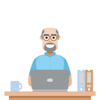 homem usando laptop para trabalhar em casa com capuz png