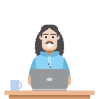 man using laptop for work from home wear short hoodie png