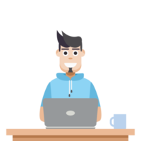 man using laptop for work from home wear short hoodie png