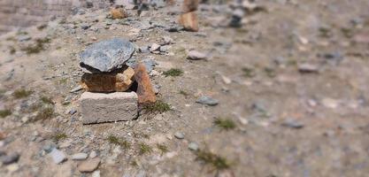 Stack of stones on top of the mountain arranged for meditation. photo