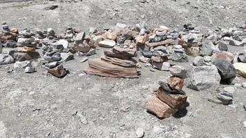 Stack of stones on top of the mountain arranged for meditation. photo