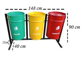 three different color trash cans, three different color trash cans photo