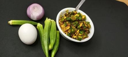 Egg Bhindi Called Okra with Egg, Egg Bhindi a Tasty Dish in India, Egg Bhindi Fry photo