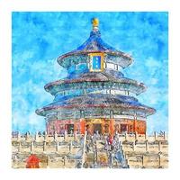 Beijing China Watercolor sketch hand drawn illustration vector