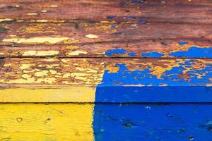 Wooden texture with peeling paint. Close-up of old painted surface. photo