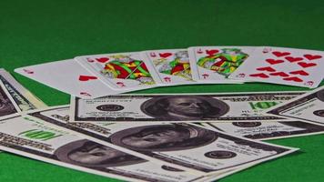 Gambling Tools like poker cardsMoney Gambling Tools Like Poker Cards Money Banknotes and Red Dices video