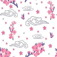 Seamless pattern with peach flower and nature vector