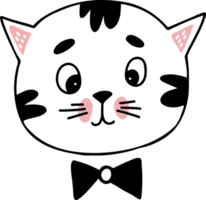 gato bonito com gravata borboleta. retrato de animal de estimação fofo. estilo de doodle desenhado à mão png