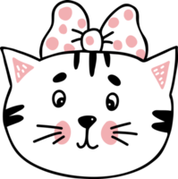 Cute cat girl with bow. Portrait of cute pet. Hand drawn doodle style png