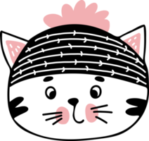 Cute cat in hat. Portrait of cute pet. Hand drawn doodle style png