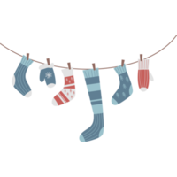 Knitted socks, stockings and gloves on a rope png