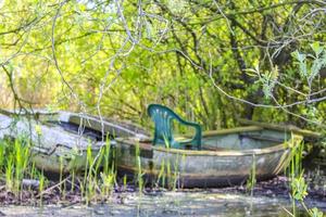 Old broken boats overgrown with green moss and mold Germany. photo