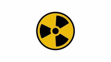 rayonnement animé tournant autour. symbole de signe nucléaire tourner autour isolé sur fond blanc. le signe radioactif jaune tourne sur un fond blanc. graphiques animés video