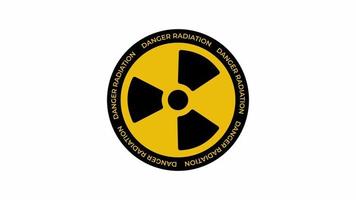 Animated radiation spinning around. Nuclear sign symbol rotate around isolated on white background. Yellow radioactive sign rotates on a white background. Motion graphics video