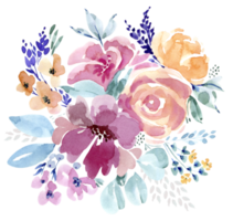 aquarellblumenstrauß aus bunten rosen. handbemalt für Design und Einladungen. png