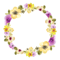 Runder Rahmen mit bunten Aquarellblumen, handbemalt. png