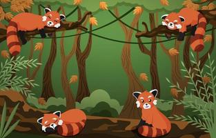 fondo de pandas rojos en el bosque vector