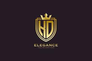 initial KD elegant luxury monogram logo or badge template with scrolls and royal crown - perfect for luxurious branding projects vector