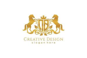 initial NB Retro golden crest with shield and two horses, badge template with scrolls and royal crown - perfect for luxurious branding projects vector