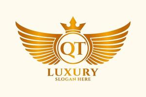 Luxury royal wing Letter QT crest Gold color Logo vector, Victory logo, crest logo, wing logo, vector logo template.