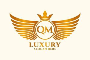 Luxury royal wing Letter QM crest Gold color Logo vector, Victory logo, crest logo, wing logo, vector logo template.