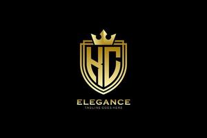 initial KC elegant luxury monogram logo or badge template with scrolls and royal crown - perfect for luxurious branding projects vector