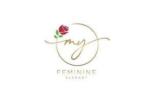 initial MY Feminine logo beauty monogram and elegant logo design, handwriting logo of initial signature, wedding, fashion, floral and botanical with creative template. vector
