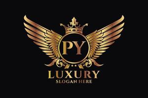 Luxury royal wing Letter PY crest Gold color Logo vector, Victory logo, crest logo, wing logo, vector logo template.