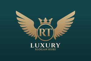 Luxury royal wing Letter RT crest Gold color Logo vector, Victory logo, crest logo, wing logo, vector logo template.