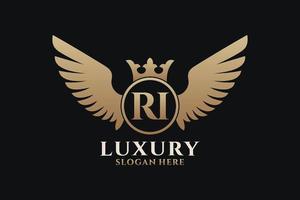 Luxury royal wing Letter RI crest Gold color Logo vector, Victory logo, crest logo, wing logo, vector logo template.