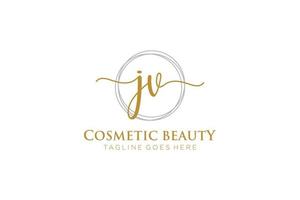 initial JV Feminine logo beauty monogram and elegant logo design, handwriting logo of initial signature, wedding, fashion, floral and botanical with creative template. vector