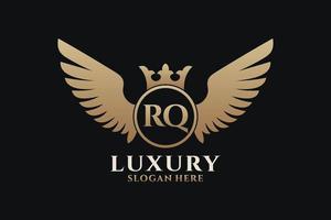 Luxury royal wing Letter RQ crest Gold color Logo vector, Victory logo, crest logo, wing logo, vector logo template.