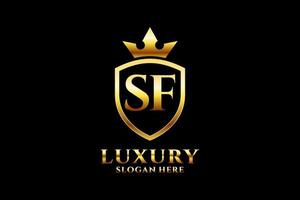 initial SF elegant luxury monogram logo or badge template with scrolls and royal crown - perfect for luxurious branding projects vector