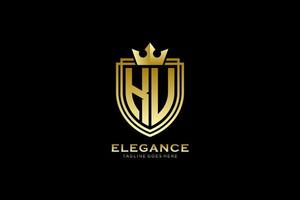 initial KU elegant luxury monogram logo or badge template with scrolls and royal crown - perfect for luxurious branding projects vector