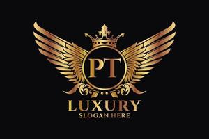 Luxury royal wing Letter PT crest Gold color Logo vector, Victory logo, crest logo, wing logo, vector logo template.
