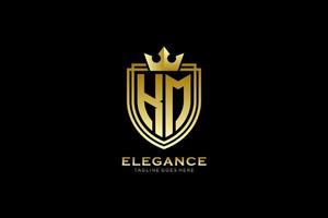 initial KM elegant luxury monogram logo or badge template with scrolls and royal crown - perfect for luxurious branding projects vector