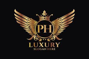 Luxury royal wing Letter PH crest Gold color Logo vector, Victory logo, crest logo, wing logo, vector logo template.